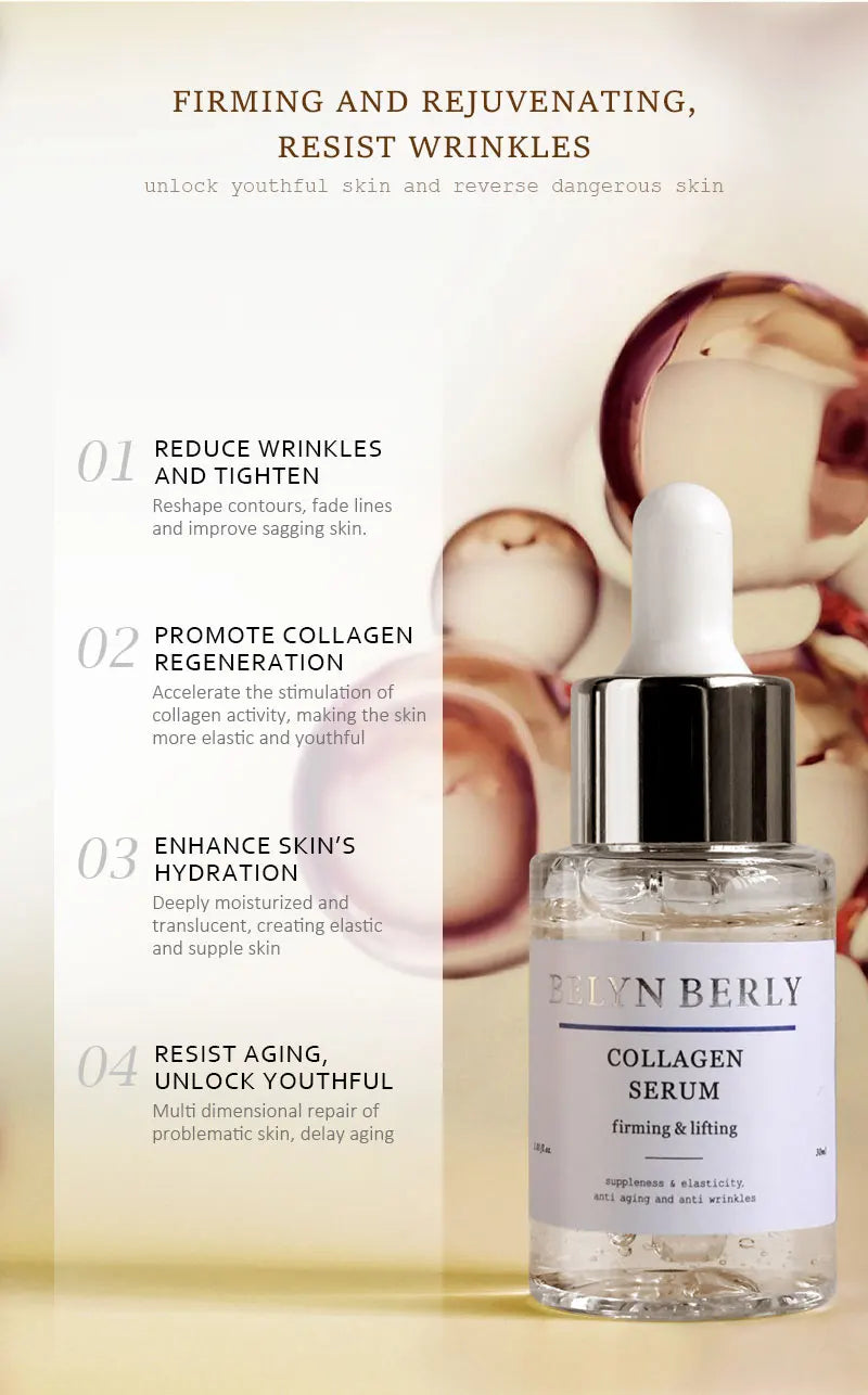Sheluxe retinol collagen face serum in clear bottle with dropper for firming and rejuvenating skin
