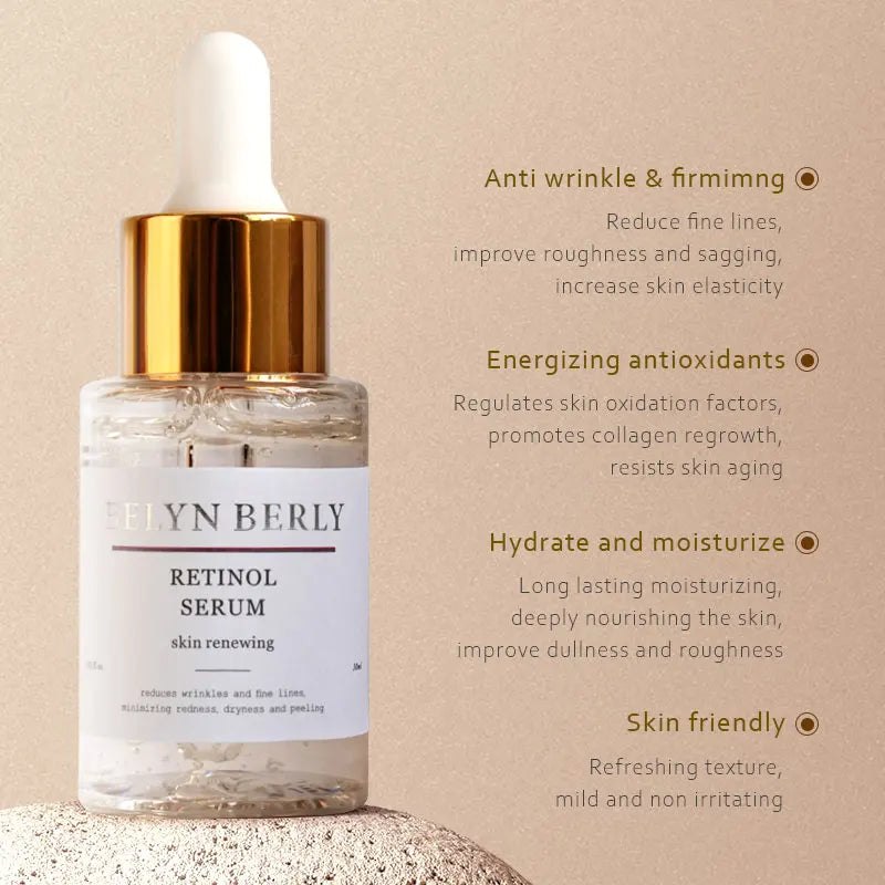 Sheluxe retinol collagen face serum bottle with golden dropper for anti wrinkle and skin hydration