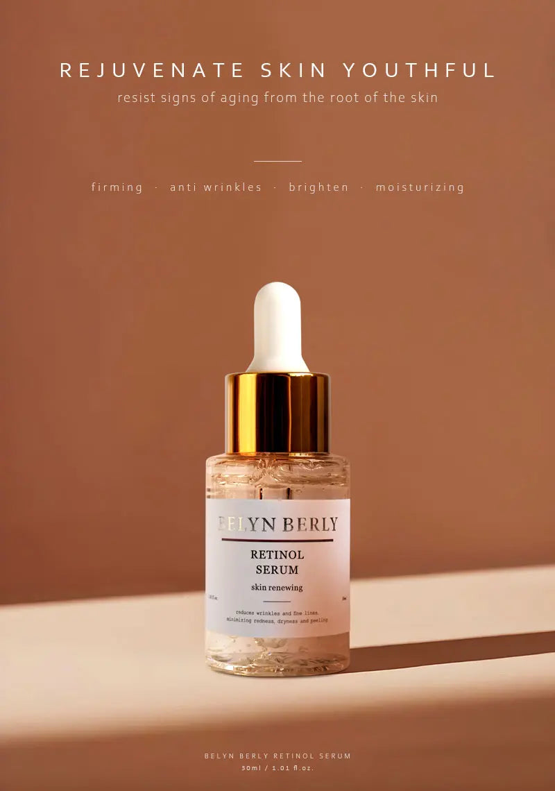 Sheluxe retinol collagen face serum bottle with gold dropper for firming and anti-wrinkle skincare