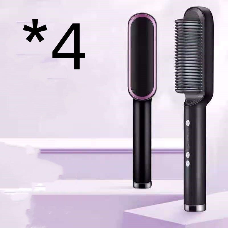 Sheluxe 2 in 1 hair straightener and curler in black with purple trim showing brush and heating plate views