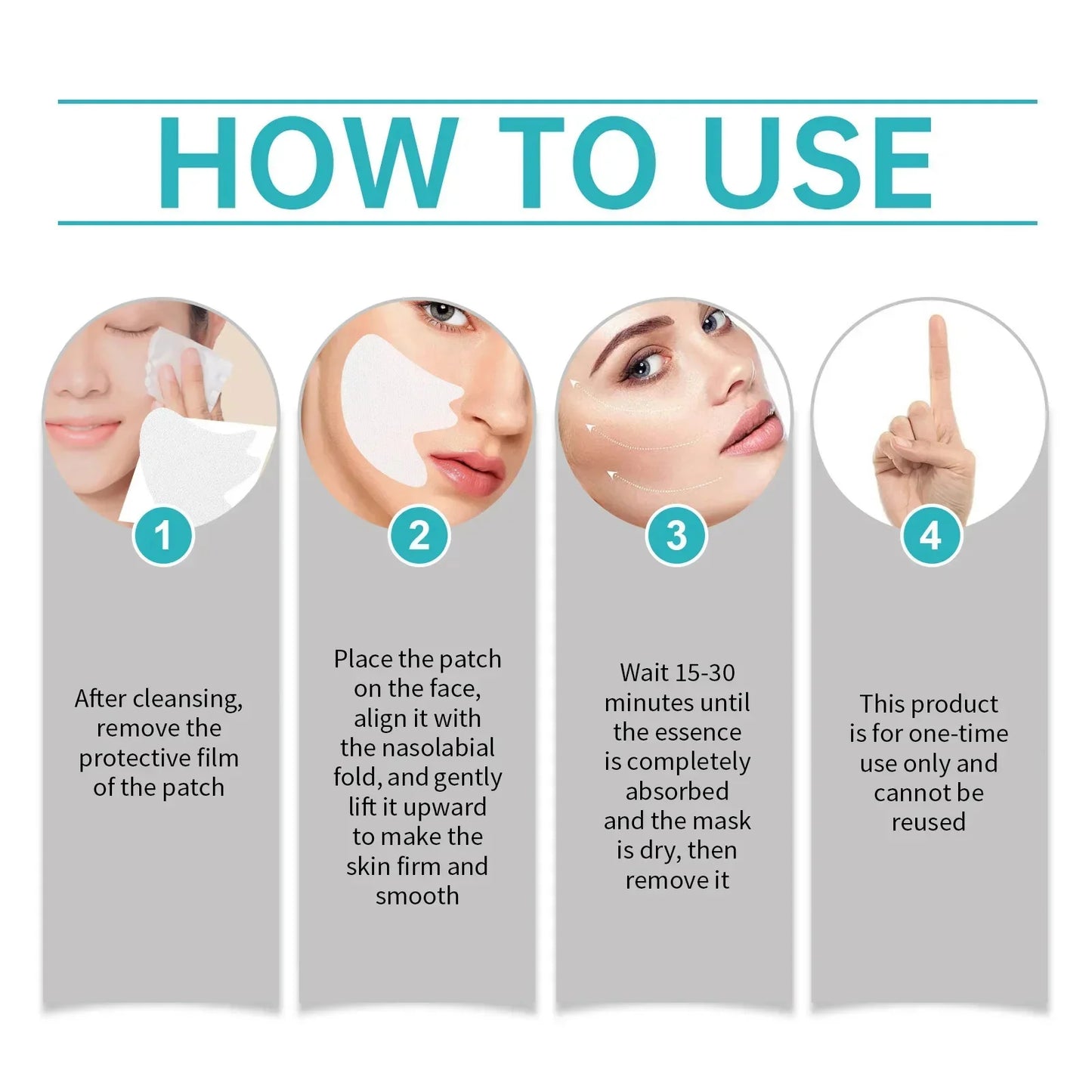 Step-by-step instructions for using Sheluxe deep nourishing facial wrinkle patches for skin firming and smoothing