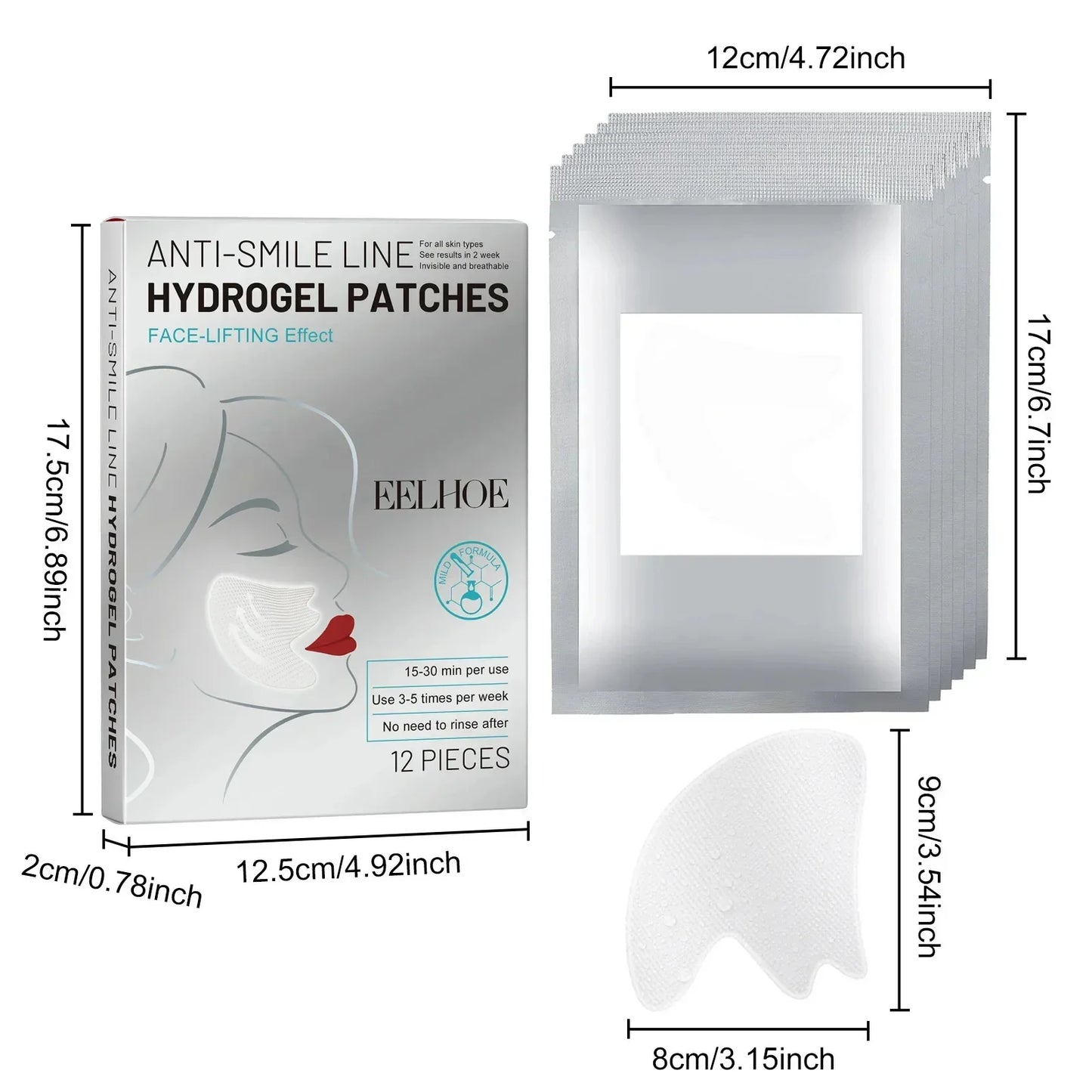 Sheluxe deep nourishing facial wrinkle patches hydrogel for anti-smile line and face-lifting effect 12 pieces