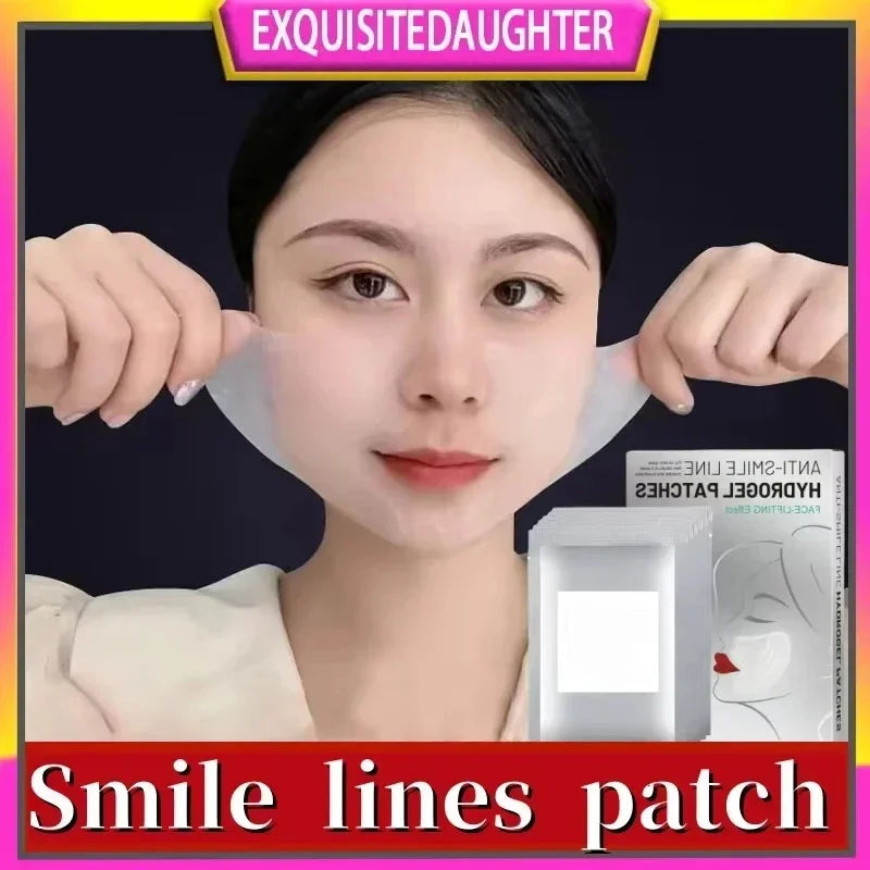 Sheluxe deep nourishing facial wrinkle patches shown on woman applying smile lines patch