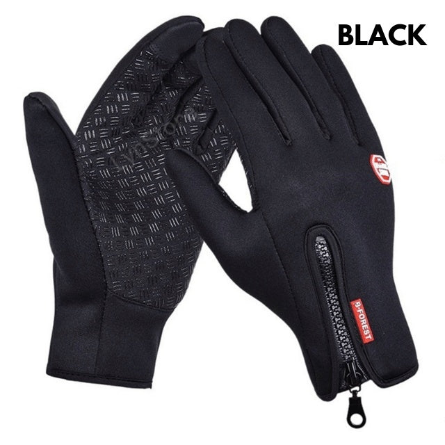 Black warm sports gloves for men and women with zipper and textured grip palm by Sheluxe