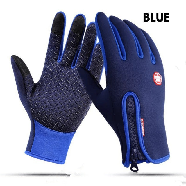 Sheluxe blue warm sports gloves for men and women with zipper and textured grip