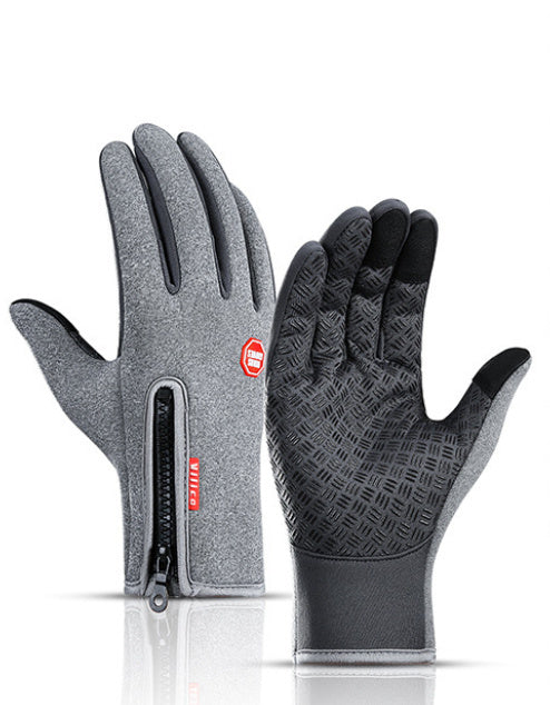 Sheluxe warm sports gloves for men and women with zipper and anti-slip grip in gray and black