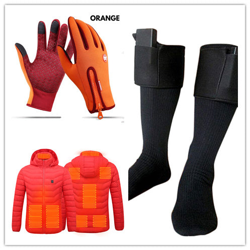 Sheluxe warm sports gloves for men and women in orange with touchscreen fingertips and zipper closure