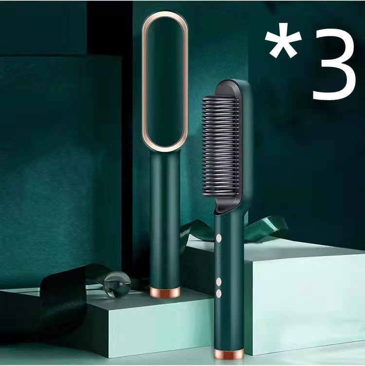 Sheluxe 2 in 1 hair straightener and curler in dark green with rose gold accents on display