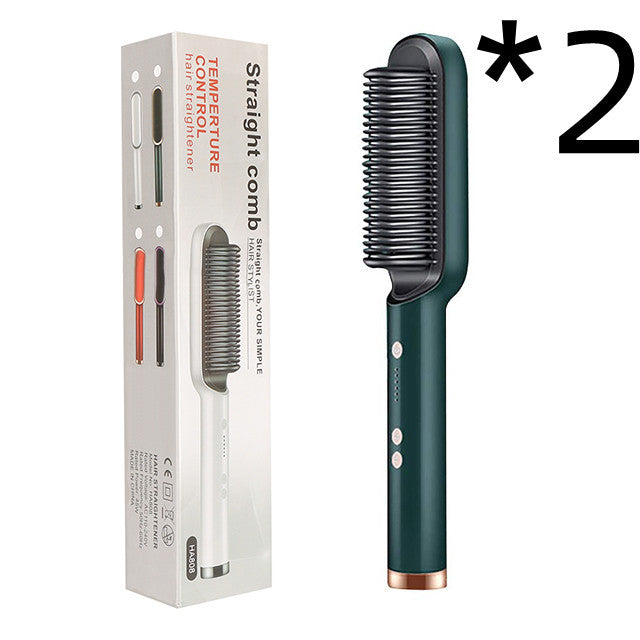 Sheluxe 2 in 1 hair straightener and curler straight comb with temperature control in dark green