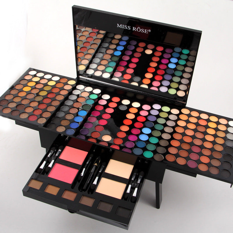 Sheluxe 180 color eyeshadow palette with blush featuring vibrant shades and multiple makeup brushes