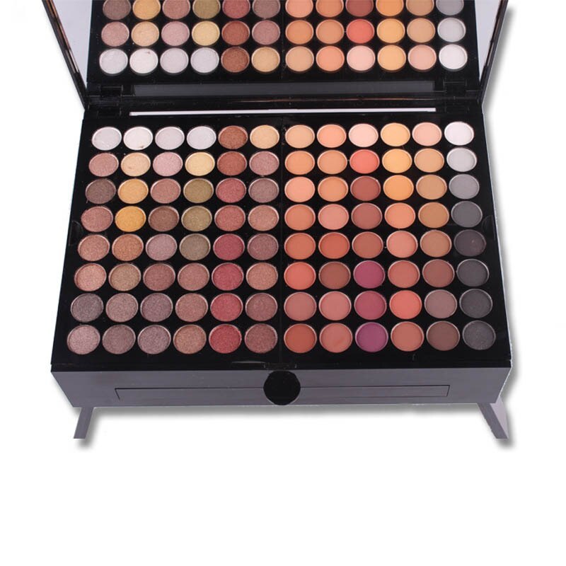 Sheluxe 180 color eyeshadow palette with blush featuring a variety of neutral and warm shades with mirror