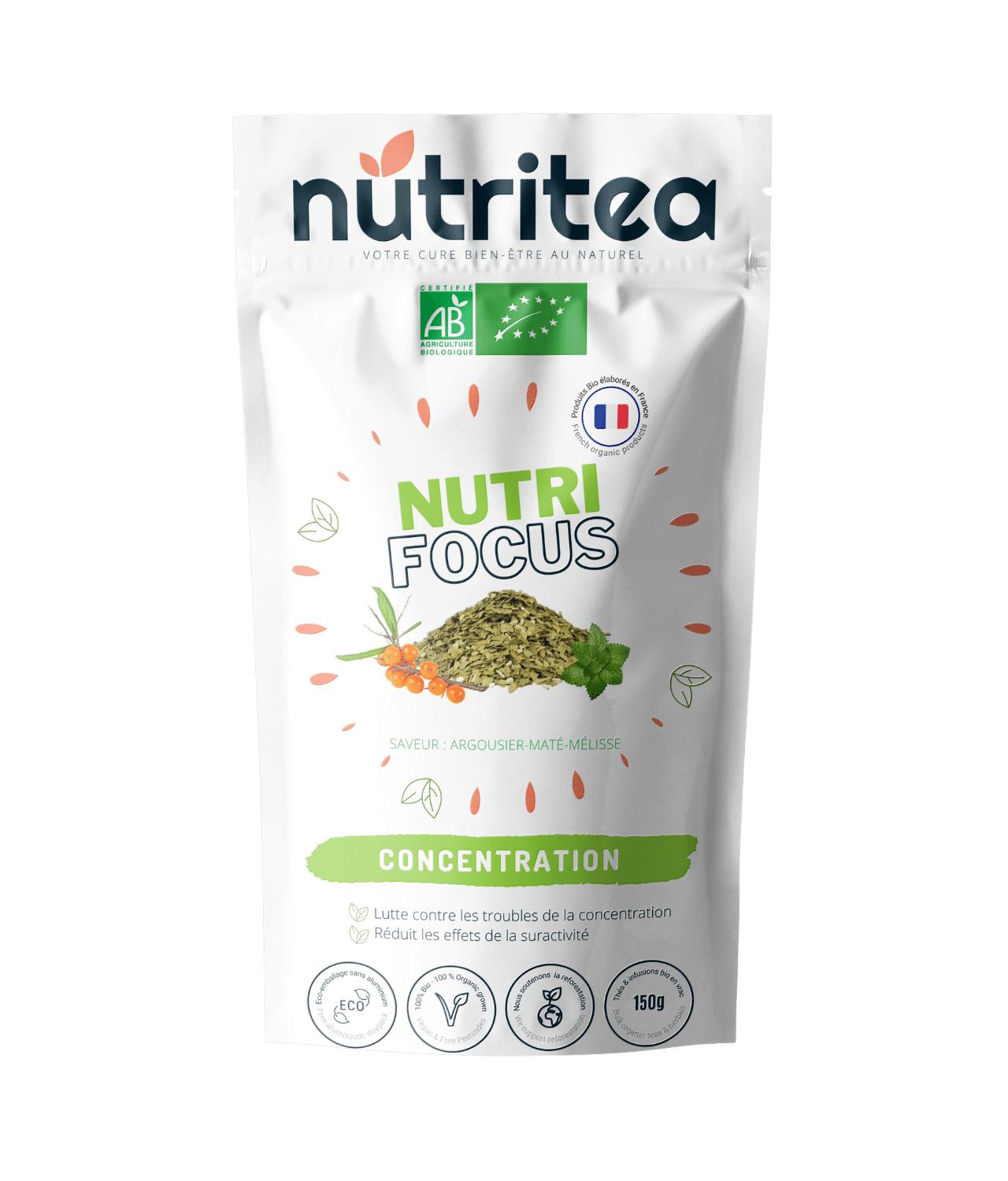 Nutritea Nutri Focus Mate natural cognitive support tea with sea buckthorn and herbal blend for concentration