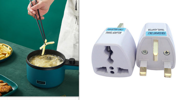 Nutritea portable electric pot for dorm in blue with frying food and universal plug adapters