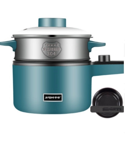 Nutritea portable electric pot for dorm with teal body and stainless steel steamer insert