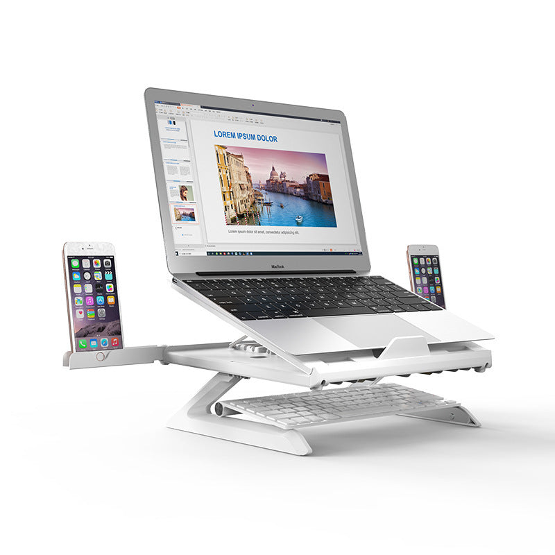 Sheluxe portable laptop stand adjustable with side phone holders and keyboard tray support for ergonomic workspace