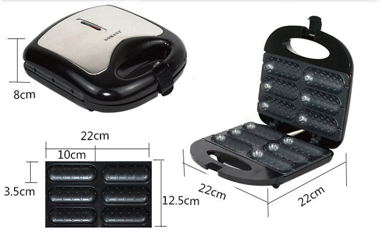 Nutritea sausage frying kitchen gadget with non-stick mold for six small sausages and compact black design