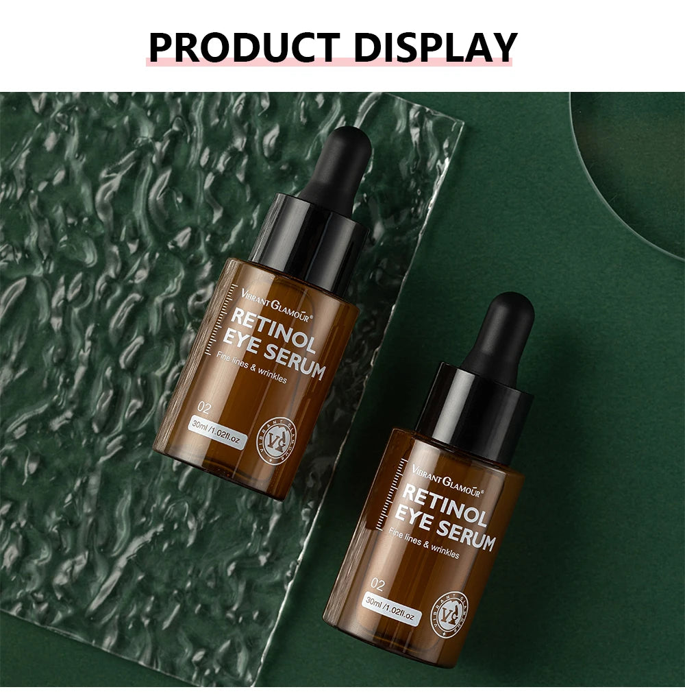 Sheluxe Vibrant Glamour facial care duo Retinol Eye Serum bottles on textured green surface