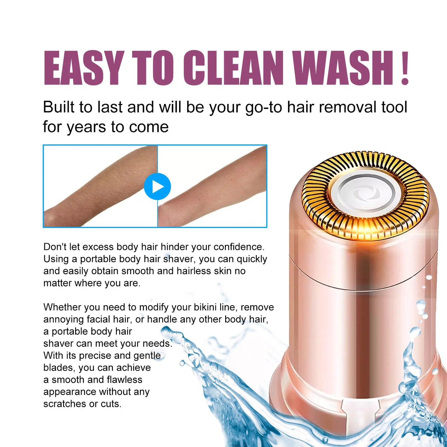 Sheluxe women's electric razor for face in rose gold with waterproof design for smooth hair removal