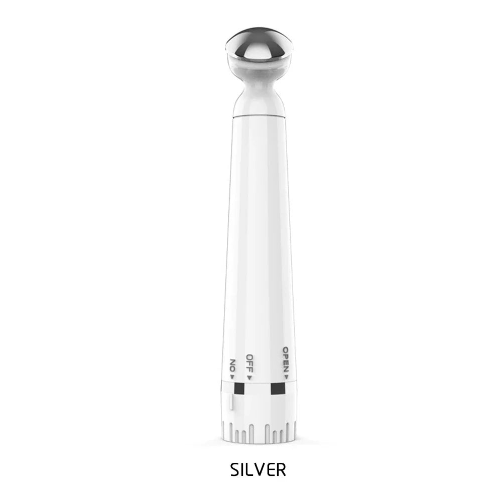 Sheluxe silver anti ageing eye wrinkle remover with sleek handle and metal massage head