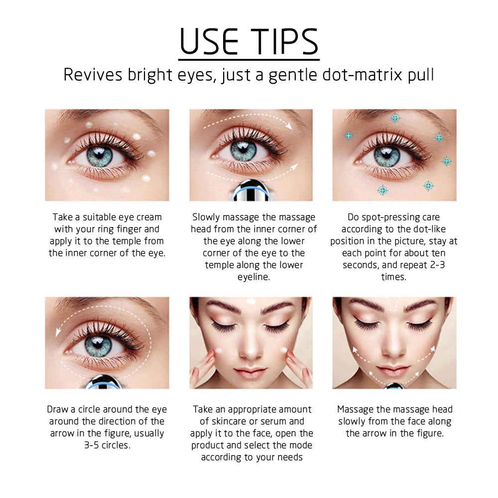 Sheluxe anti ageing eye wrinkle remover usage tips showing step-by-step facial massage instructions