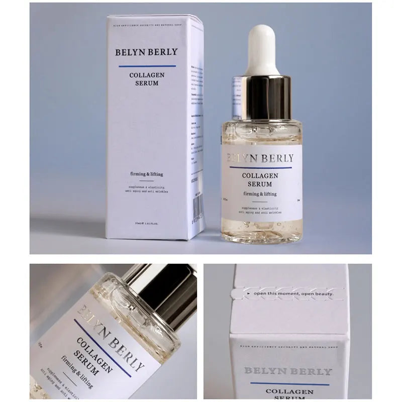 Belyn Berly retinol collagen face serum bottle with dropper and packaging box for firming and lifting