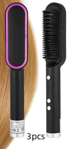 Sheluxe 2 in 1 hair straightener and curler brush in black with pink edge for styling hair