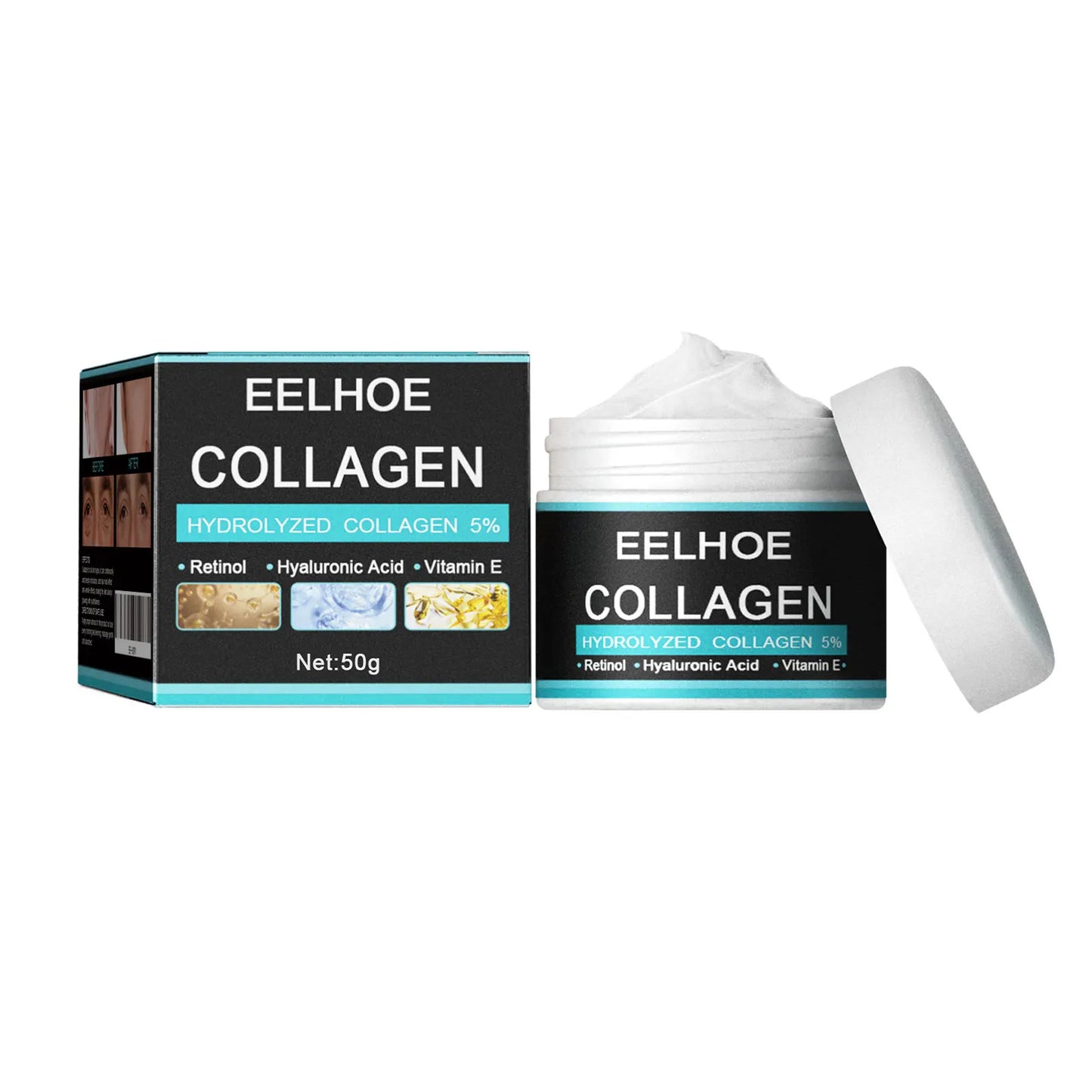 Sheluxe EELHOE collagen cream for men with hydrolyzed collagen retinol hyaluronic acid and vitamin E in 50g jar