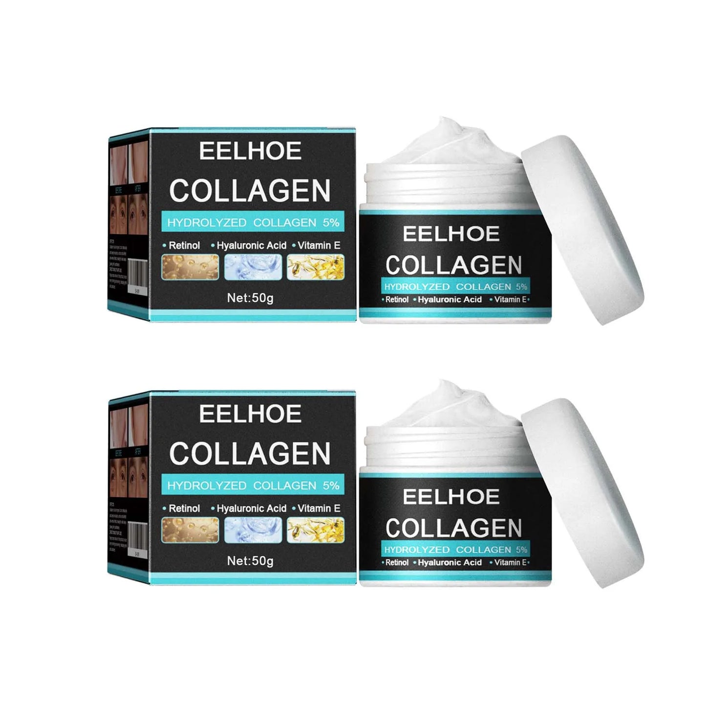 Sheluxe EELHOE collagen cream for men with hydrolyzed collagen retinol hyaluronic acid and vitamin E 50g jars