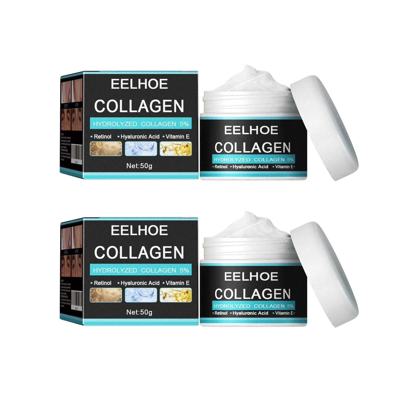 Sheluxe EELHOE collagen cream for men with hydrolyzed collagen retinol hyaluronic acid and vitamin E 50g jars