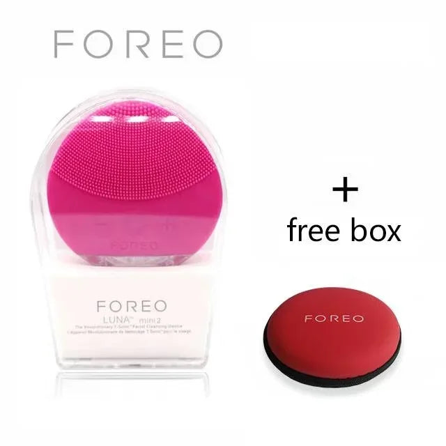 Foreo Luna mini 2 silicone facial cleansing brush for sensitive skin in pink with free red box