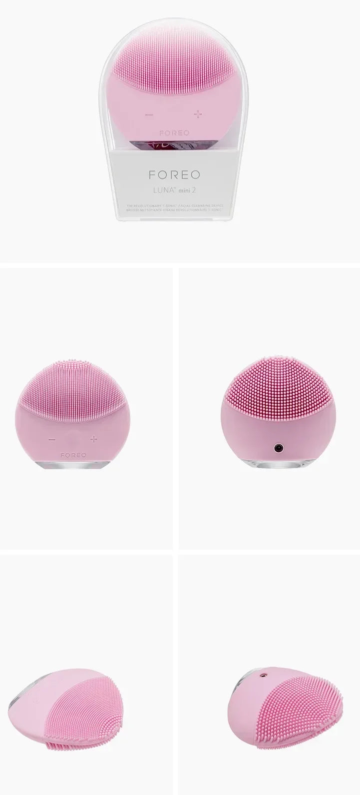 Sheluxe pink silicone facial cleansing brush for sensitive skin with soft bristles and ergonomic design