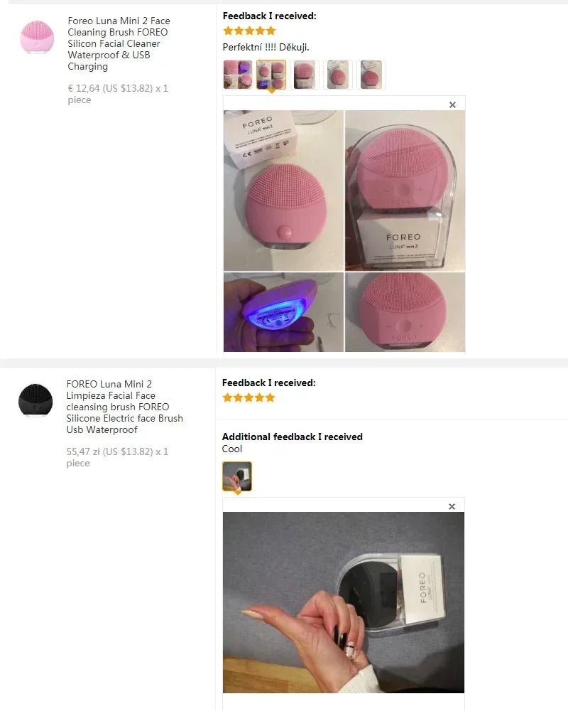 Sheluxe silicone facial cleansing brush for sensitive skin in pink with USB charging and waterproof design