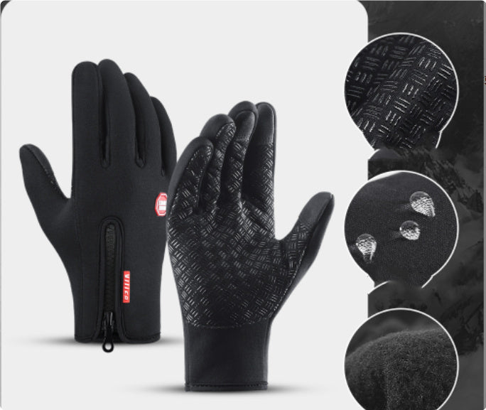 Sheluxe black warm sports gloves for men and women with zipper and textured grip palm