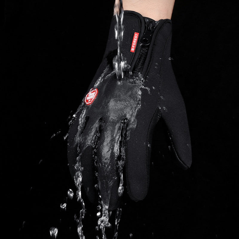 Sheluxe black waterproof warm sports gloves for men and women with zipper closure