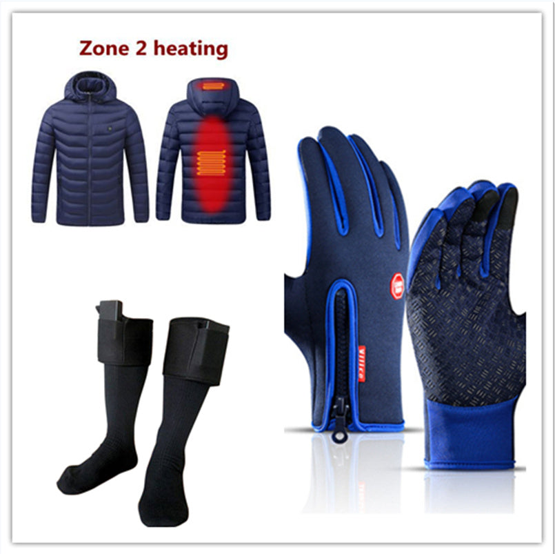 Sheluxe warm sports gloves for men and women with black and blue design and heating features