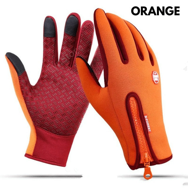 Sheluxe orange warm sports gloves for men and women with zipper and grip pattern on palm
