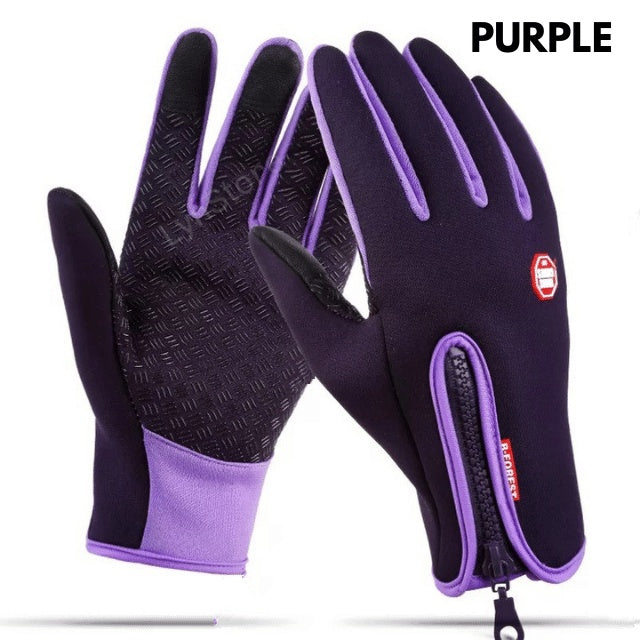 Sheluxe purple warm sports gloves for men and women with zipper and textured grip palm