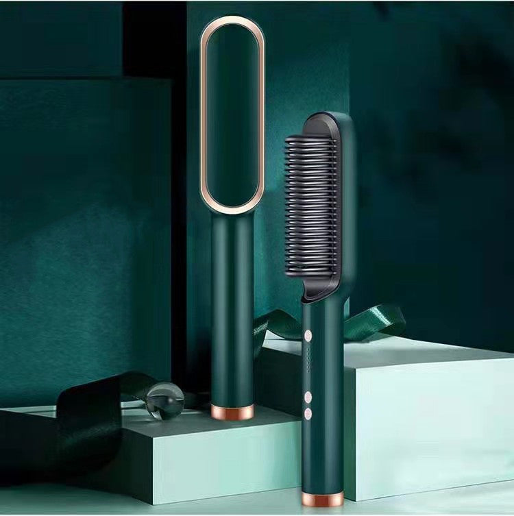 Sheluxe sleek green 2 in 1 hair straightener and curler with modern design and rose gold accents