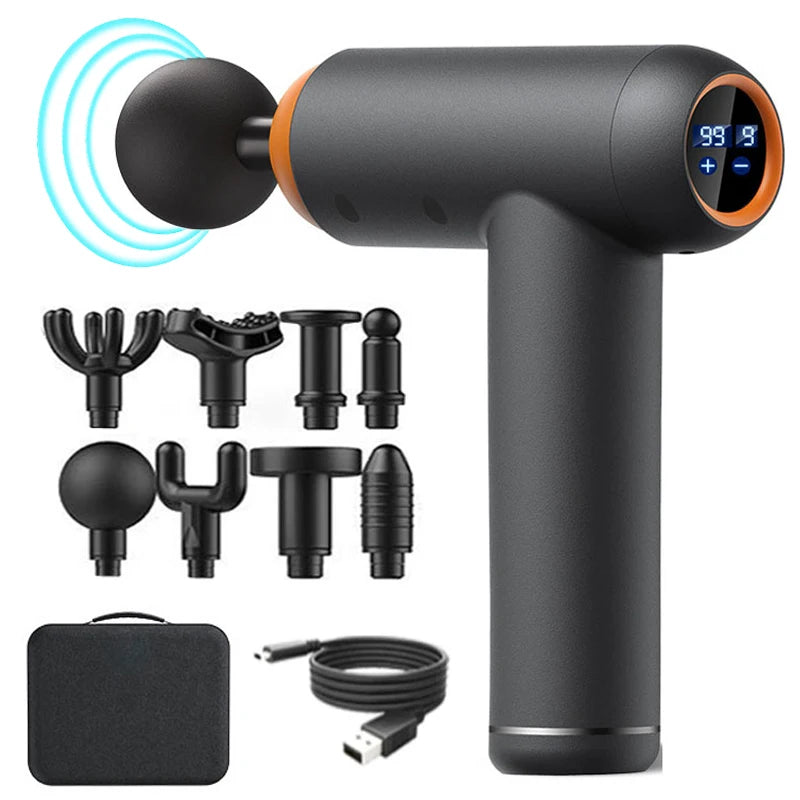 Sheluxe massage gun for back and leg pain relief with eight interchangeable heads and carrying case