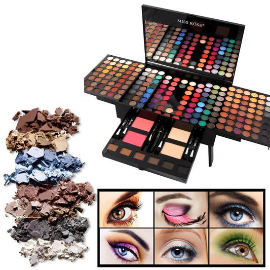 Sheluxe 180 color eyeshadow palette with blush featuring vibrant shades and eye makeup examples