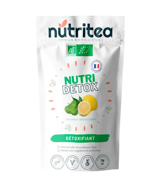 Nutritea Nutri Detox super healthy liver formula with lemon and mint flavor in resealable pouch