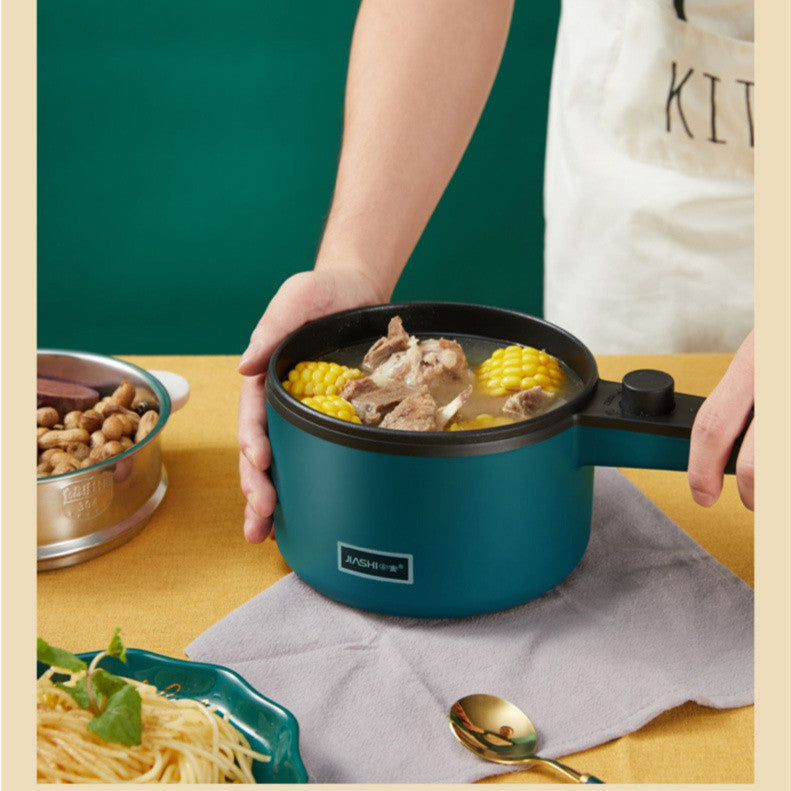Nutritea portable electric pot for dorm in teal with soup, ideal for quick cooking in small spaces