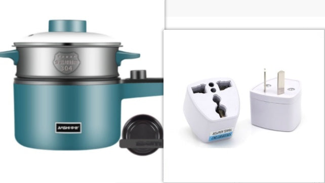 Nutritea portable electric pot for dorm with teal color and included international plug adapters