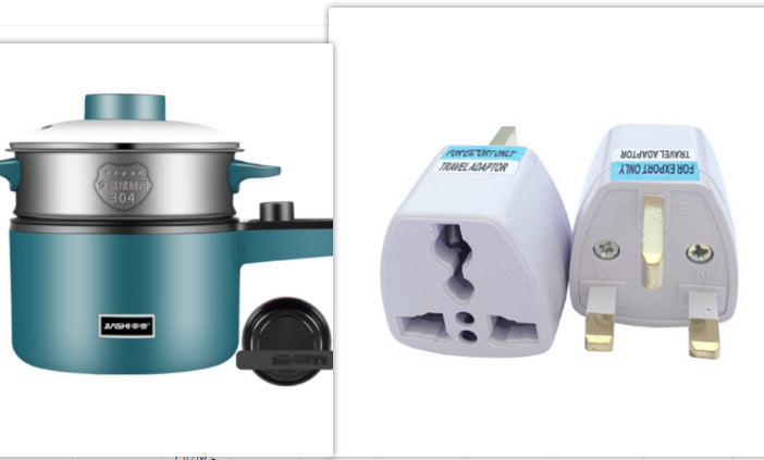 Nutritea portable electric pot for dorm in blue with stainless steel insert and UK power adapter plugs