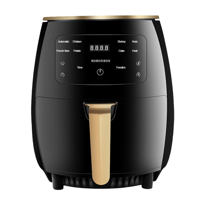 Nutritea oil free air fryer for kitchen in black with gold handle and digital control panel