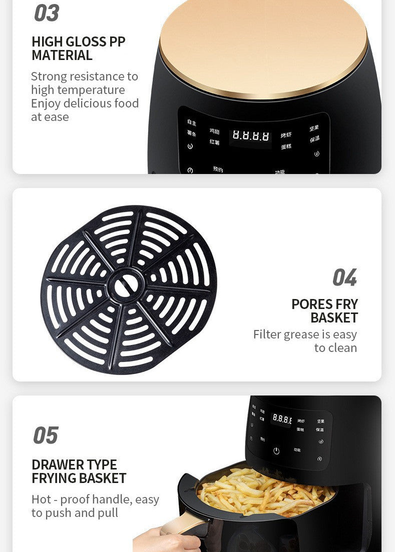 Nutritea oil free air fryer for kitchen with high gloss PP material and drawer type frying basket for easy cleaning