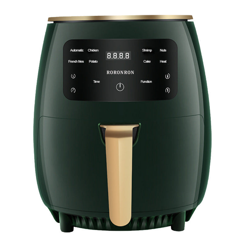 Nutritea oil free air fryer for kitchen with digital touchscreen and gold handle in dark green finish