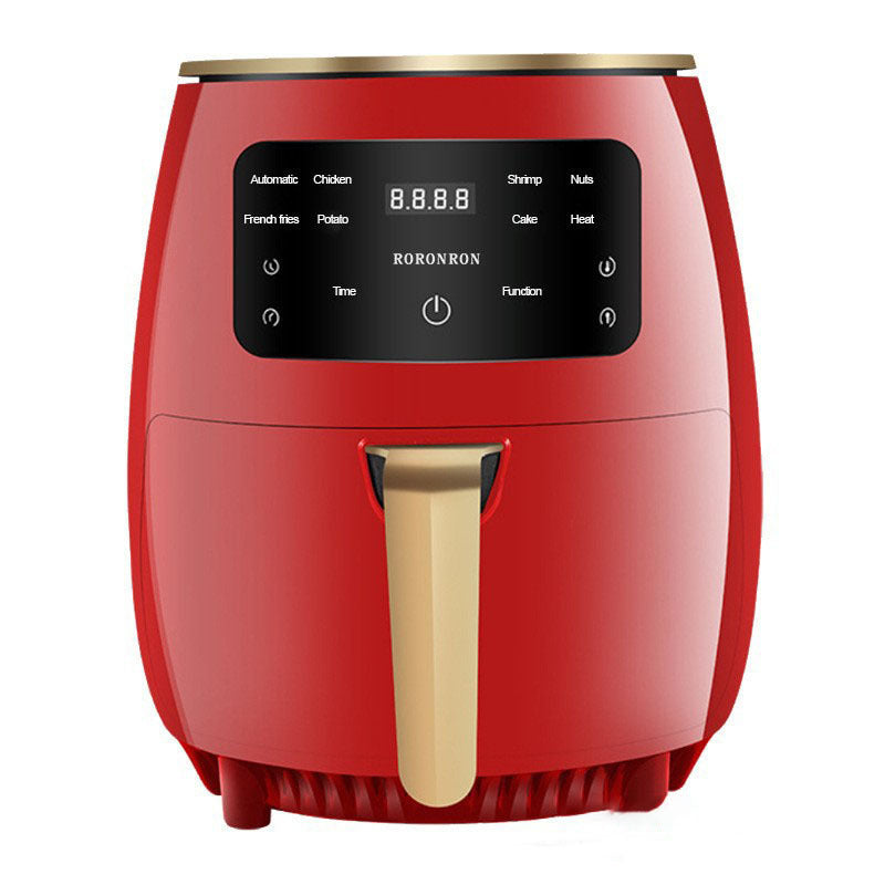 Red oil free air fryer for kitchen with digital touchscreen and gold handle by Nutritea