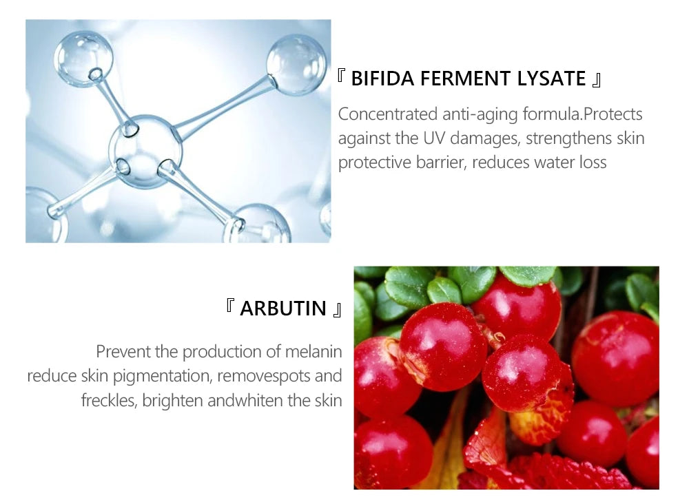 Close-up images of molecular structure and red berries showcasing ingredients in Sheluxe Vibrant Glamour facial care duo
